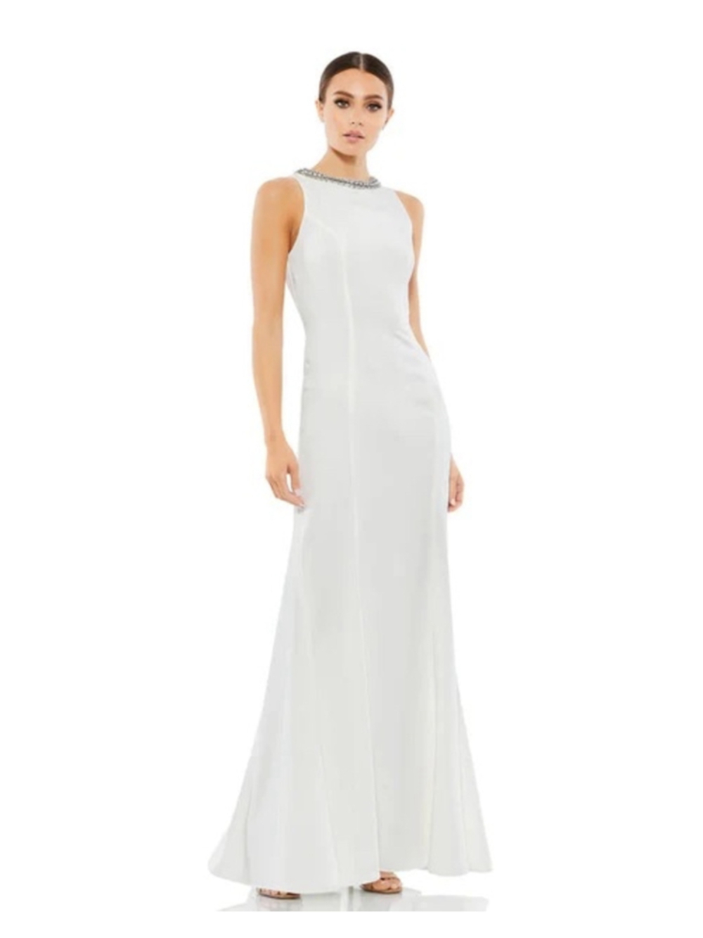 Women's Mac Duggal White Embellished Neck Maxi Dress Size 2